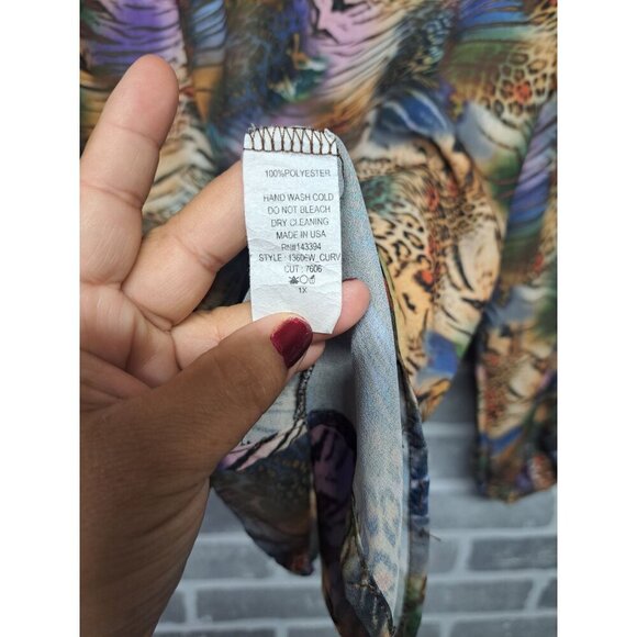 Cotton Bleu Womens Tiger Jungle Print Pullover Balloon Sleeve Blouse‎ Size 1X - Picture 7 of 12